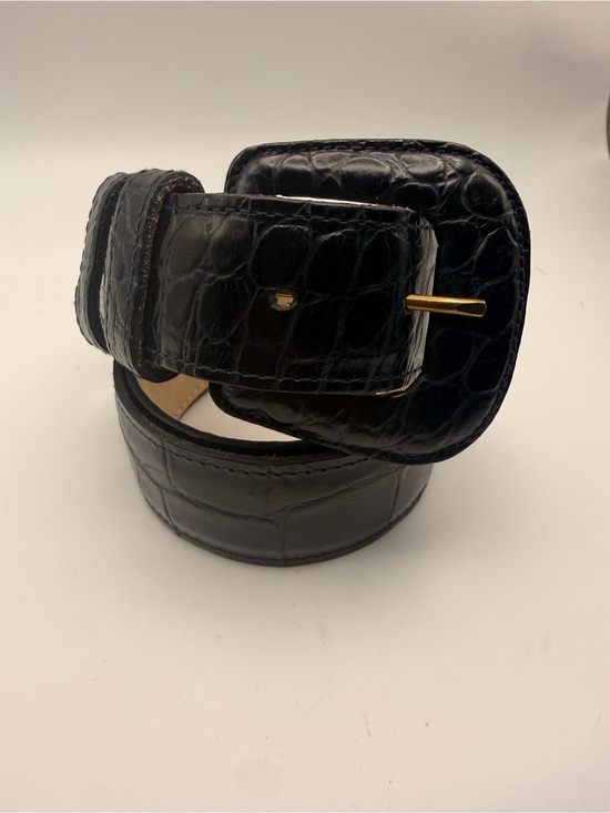 Doncaster Accessories - Vintage Doncaster Black Leather Croc-Embossed Wide Belt Buckle Whimisgoth Medium